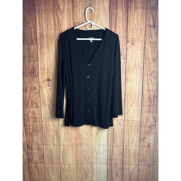 J. Jill Button Down V Neck Top with Stretch Black Women's Size S - Picture 1 of 5